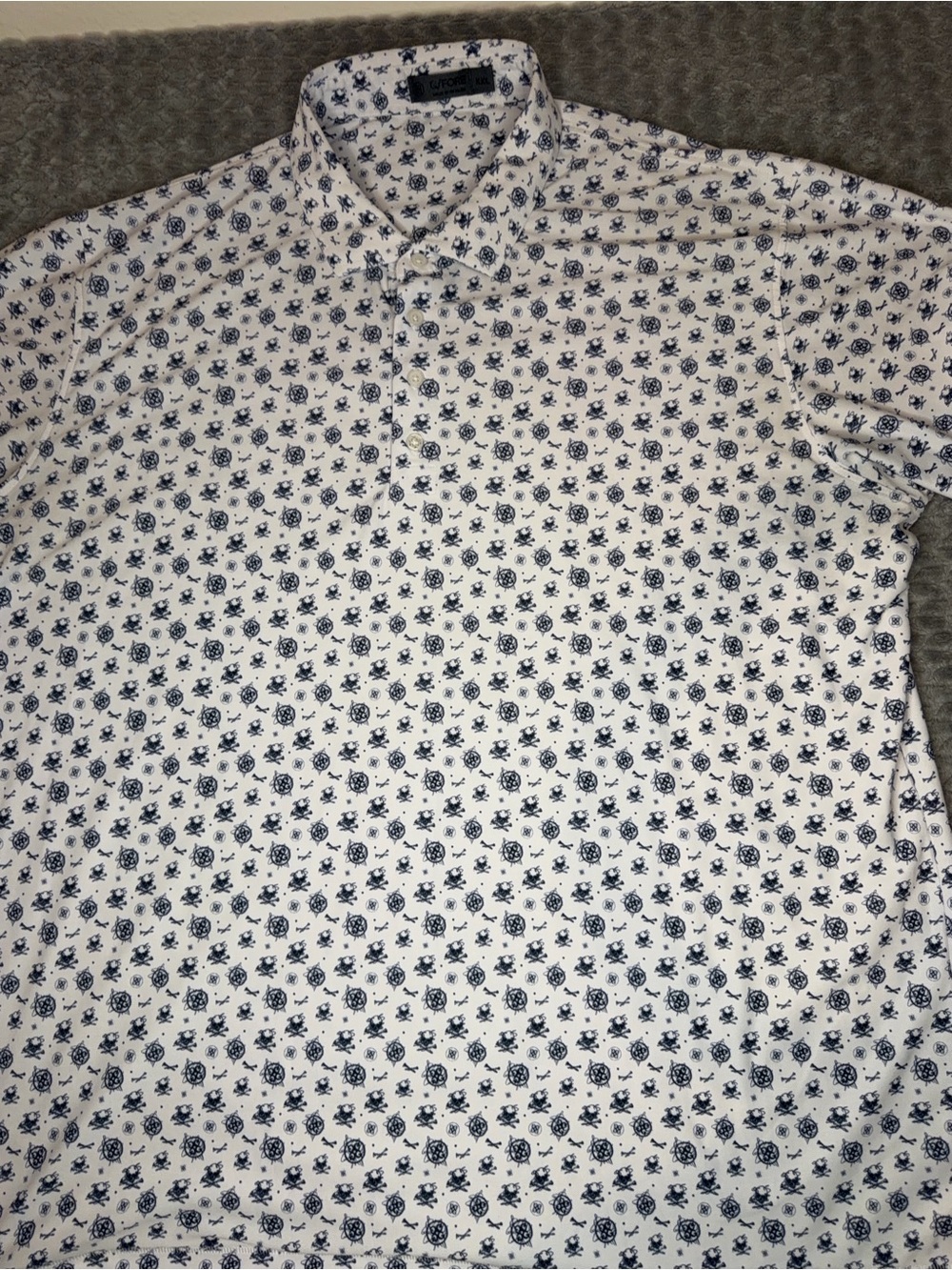 G/FORE White Polo with Navy Micro Floral Print